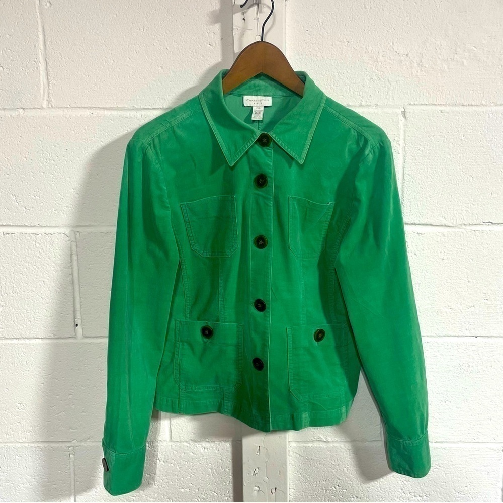 Charter Club Petite Green Cotton Blend Jacket Sz Small - Picture 1 of 4